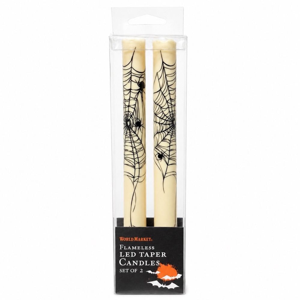 World Market Halloween Flameless LED Taper Candles Bats Spiderwebs Set of 4 - Picture 8 of 9